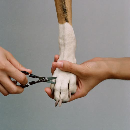 A dog's paw held gently while its nails are clipped